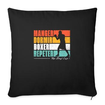 Manger dormir Boxer repeter. Pour les fans de boxe - Housse de coussin décorative 45 x 45 cm - noir - Devant