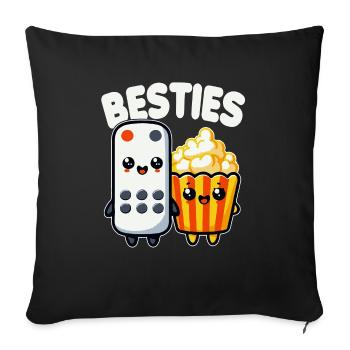 Popcorn And Remote Control Besties Funny Movie - Sofa pillowcase 17,3'' x 17,3'' (45 x 45 cm) - black - Front