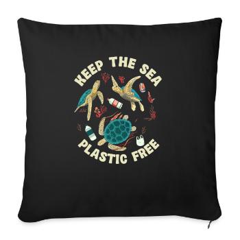 Gardez la mer sans plastique tortue Motif - Housse de coussin décorative 45 x 45 cm - noir - Devant
