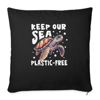 Gardez notre tortue de mer sans plastique - Housse de coussin décorative 45 x 45 cm - noir - Devant