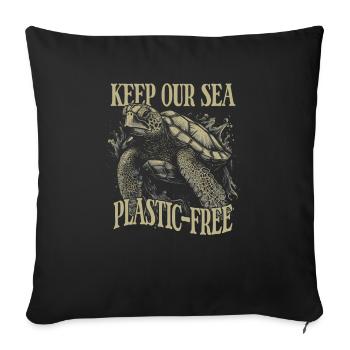 Gardez notre tortue de mer sans plastique - Housse de coussin décorative 45 x 45 cm - noir - Devant