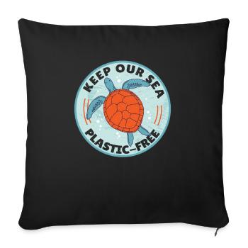 Gardez notre tortue de mer sans plastique - Housse de coussin décorative 45 x 45 cm - noir - Devant