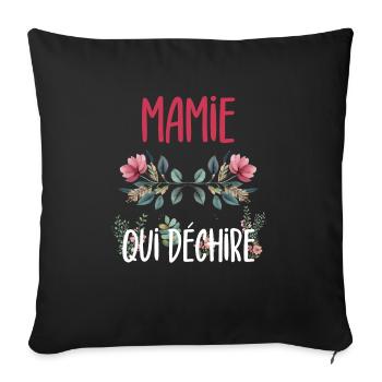 mamie qui déchire fleurs grand-mère - Housse de coussin décorative 45 x 45 cm - noir - Devant