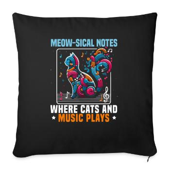 Musique Chat Instrument De Musique Kitty Pet Musicien - Housse de coussin décorative 45 x 45 cm - noir - Devant