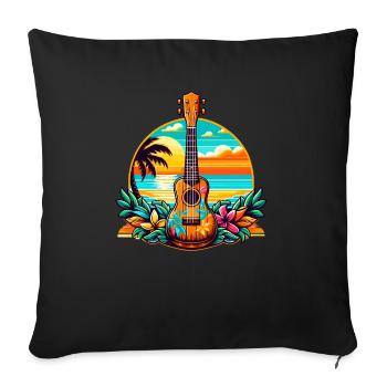 Rétro plage coucher de soleil Ukulélé Uke Player Instrument - Housse de coussin décorative 45 x 45 cm - noir - Devant