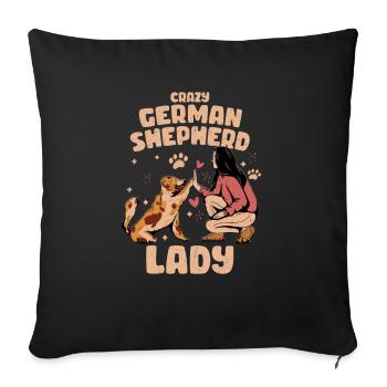 Crazy German Shepherd Lady Chiot Propriétaire Chien Maman - Housse de coussin décorative 45 x 45 cm - noir - Devant