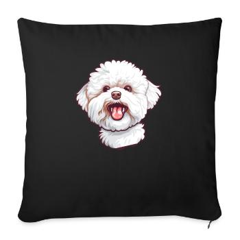 Bichon frisé | Illustration de dessin animé - Housse de coussin décorative 45 x 45 cm - noir - Devant