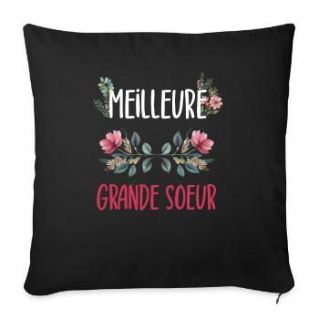meilleure grande soeur fleurs - Housse de coussin décorative 45 x 45 cm - noir - Devant