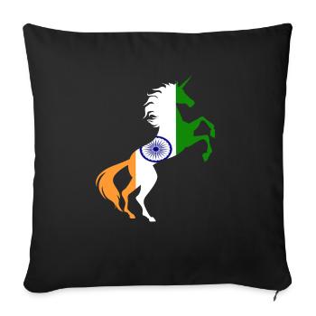 T-Shirt Drapeau Inde Licorne Magique Licorne Indienne - Housse de coussin décorative 45 x 45 cm - noir - Devant
