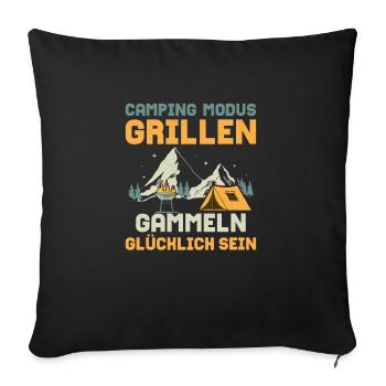 Mode Camping Grillades Paresser Être Heureux Nature - Housse de coussin décorative 45 x 45 cm - noir - Devant