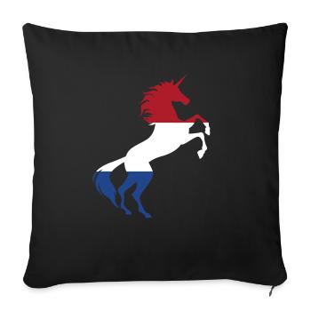 T-Shirt Licorne Drapeau Pays-Bas Licorne Magique - Housse de coussin décorative 45 x 45 cm - noir - Devant