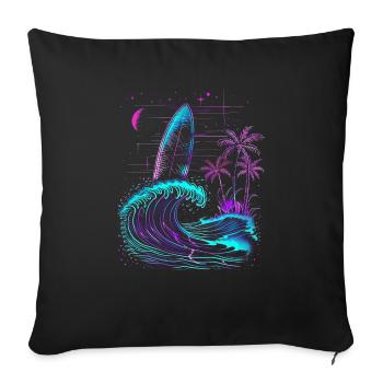 Surf Retro Wave Surfer Cadeau - Housse de coussin décorative 45 x 45 cm - noir - Devant