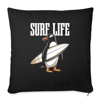 Surfing Penguin Funny Surfer Gift - Sofa pillowcase 17,3'' x 17,3'' (45 x 45 cm) - black - Front