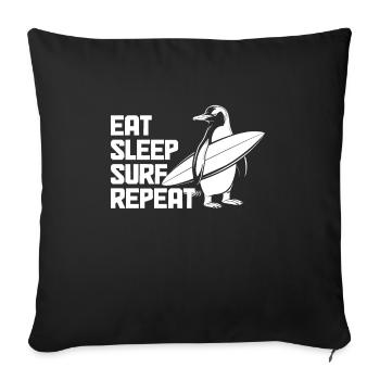 Eat Sleep Surf Repeat Penguin Surfer - Sofa pillowcase 17,3'' x 17,3'' (45 x 45 cm) - black - Front