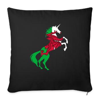Licorne Pays de Galles Drapeau T-Shirt Licorne Magique Gallois - Housse de coussin décorative 45 x 45 cm - noir - Devant