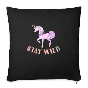 Rester sauvage drôle mignon rose licorne équitation jeu de mots - Housse de coussin décorative 45 x 45 cm - noir - Devant