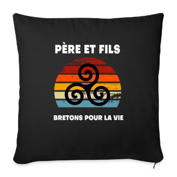 père et fils vintage papa breton bretagne - Housse de coussin décorative 45 x 45 cm - noir - Devant
