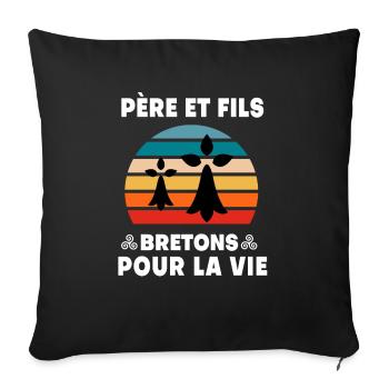 père et fils vintage bretagne papa breton - Housse de coussin décorative 45 x 45 cm - noir - Devant
