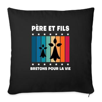 père et fils papa bretagne vintage breton - Housse de coussin décorative 45 x 45 cm - noir - Devant