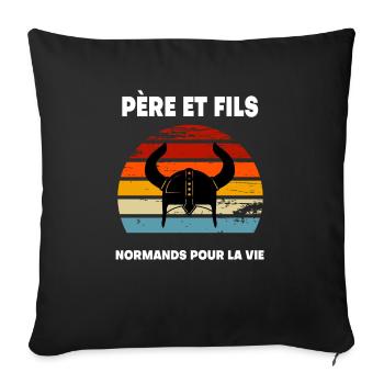 père et fils papa normand vintage viking normandie - Housse de coussin décorative 45 x 45 cm - noir - Devant