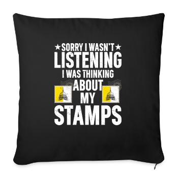 Distracted by Stamps: A Collector's Mindset - Sofa pillowcase 17,3'' x 17,3'' (45 x 45 cm) - black - Front