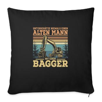 Alten Mann mit einem Bagger Baggerfahrer Bau - Sofakissenbezug 45 x 45 cm - Schwarz - Vorne