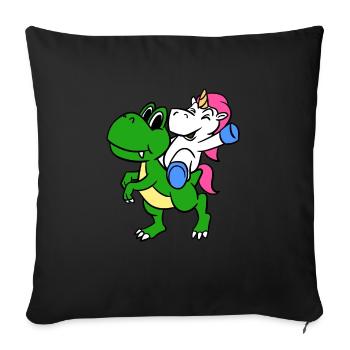 Licorne équitation TRex drôle dinosaure licorne magique - Housse de coussin décorative 45 x 45 cm - noir - Devant