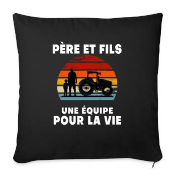 Vater und Sohn Vintage Bauer Retro Sonnenuntergang - Sofakissenbezug 45 x 45 cm - Schwarz - Vorne