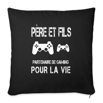 Vater und Sohn Gaming Gamer Papa - Sofakissenbezug 45 x 45 cm - Schwarz - Vorne