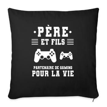 Father son gaming dad gamer - Sofa pillowcase 17,3'' x 17,3'' (45 x 45 cm) - black - Front