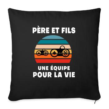 père et fils gamer vintage rétro papa gaming - Housse de coussin décorative 45 x 45 cm - noir - Devant
