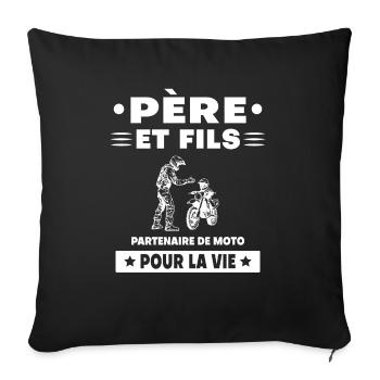 père et fils moto duo homme papa motard - Housse de coussin décorative 45 x 45 cm - noir - Devant
