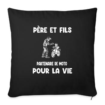 père et fils moto partenaire pour vie papa motard - Housse de coussin décorative 45 x 45 cm - noir - Devant