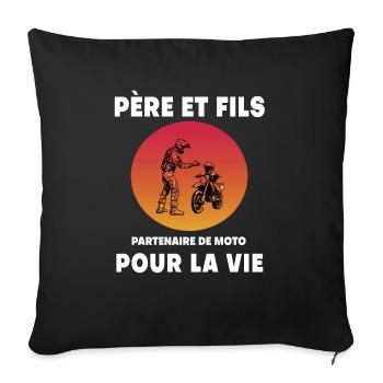 père et fils moto rétro vintage papa motard - Housse de coussin décorative 45 x 45 cm - noir - Devant