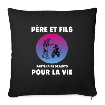 père et fils moto rétro vintage homme papa motard - Housse de coussin décorative 45 x 45 cm - noir - Devant