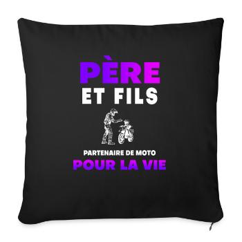 père fils moto duo homme partenaire papa motard - Housse de coussin décorative 45 x 45 cm - noir - Devant