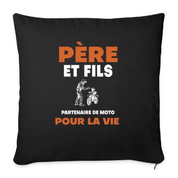 père fils moto duo homme papa motard - Housse de coussin décorative 45 x 45 cm - noir - Devant
