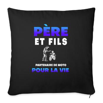 père fils moto partenaire duo homme papa motard - Housse de coussin décorative 45 x 45 cm - noir - Devant