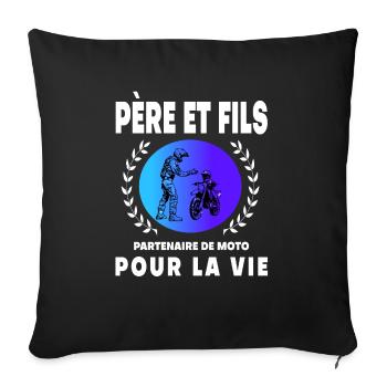 père fils moto rétro vintage homme papa motard - Housse de coussin décorative 45 x 45 cm - noir - Devant