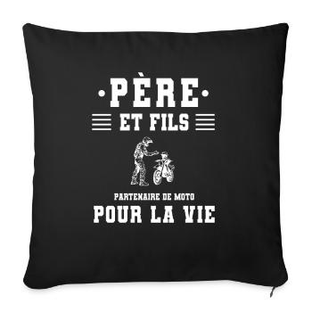 père fils moto papa motard - Housse de coussin décorative 45 x 45 cm - noir - Devant