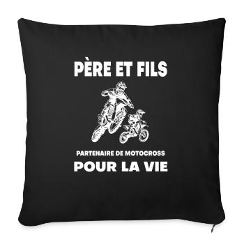 motocross père et fils duo homme partenaire motard - Housse de coussin décorative 45 x 45 cm - noir - Devant