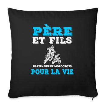 père et fils motocross partenaire duo homme motard - Housse de coussin décorative 45 x 45 cm - noir - Devant