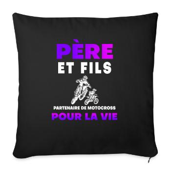 père fils motocross duo homme partenaire motard - Housse de coussin décorative 45 x 45 cm - noir - Devant