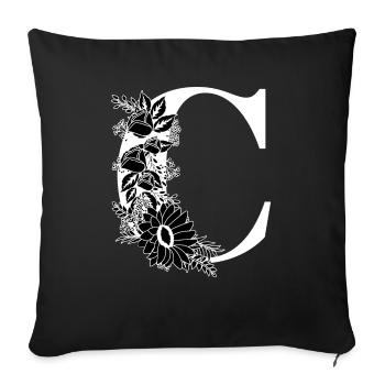 Lettre c floral noir et blanc - Housse de coussin décorative 45 x 45 cm - noir - Devant