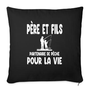 pêche père et fils partenaire pour la vie - Housse de coussin décorative 45 x 45 cm - noir - Devant