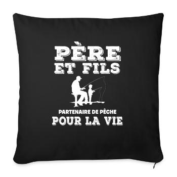 père et fils pêche partenaire papa pêcheur - Housse de coussin décorative 45 x 45 cm - noir - Devant