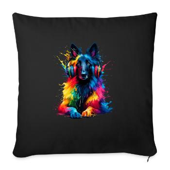 Casque Splash Art coloré Chien de berger belge - Housse de coussin décorative 45 x 45 cm - noir - Devant