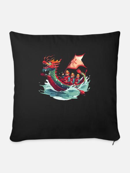 Lustiges Drachenboot-paddel - Sofakissenbezug 45 x 45 cm - Schwarz