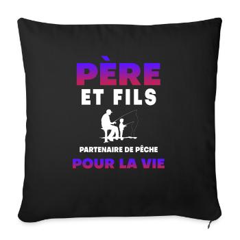 father son fishing father partner dad fisherman - Sofa pillowcase 17,3'' x 17,3'' (45 x 45 cm) - black - Front