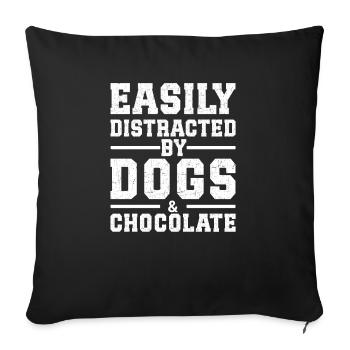 Facilement distrait par les chiens et le chocolat - Housse de coussin décorative 45 x 45 cm - noir - Devant